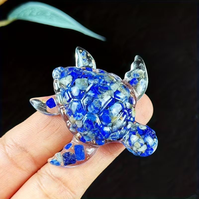 Bébé Tortue Marine en Résine & Lapis Lazuli