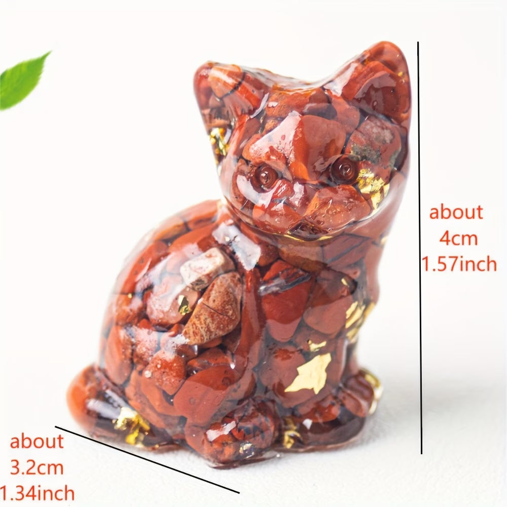 Chat Assis en Résine & Jaspe Rouge | Petit