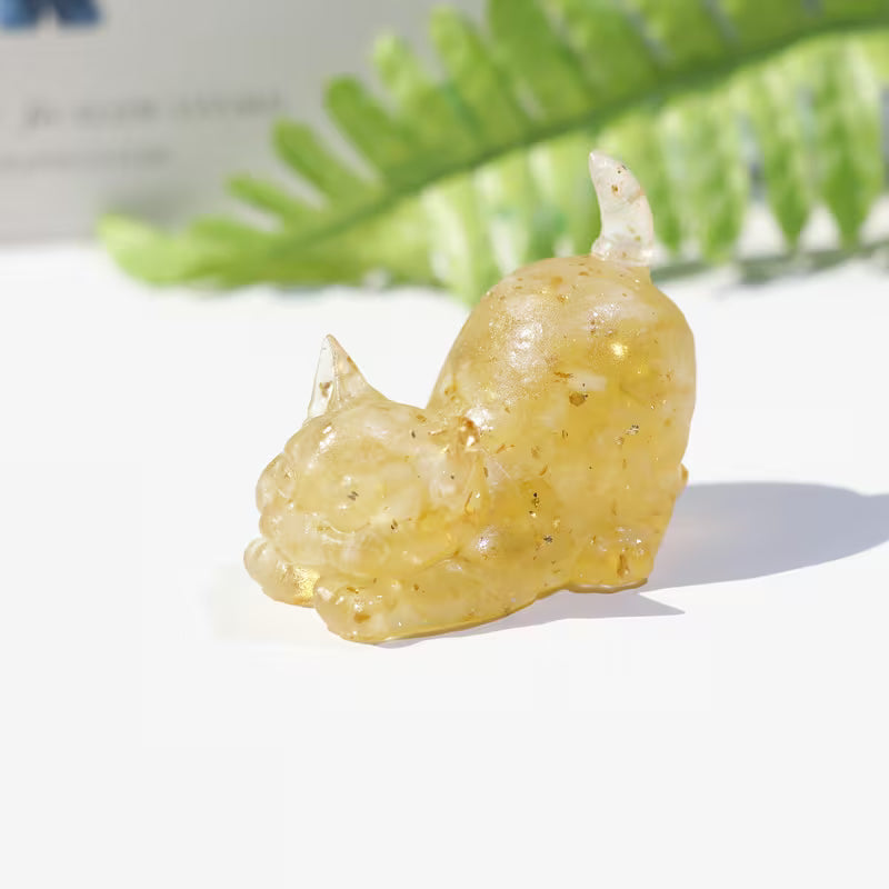 Chat Couché en Résine & Citrine