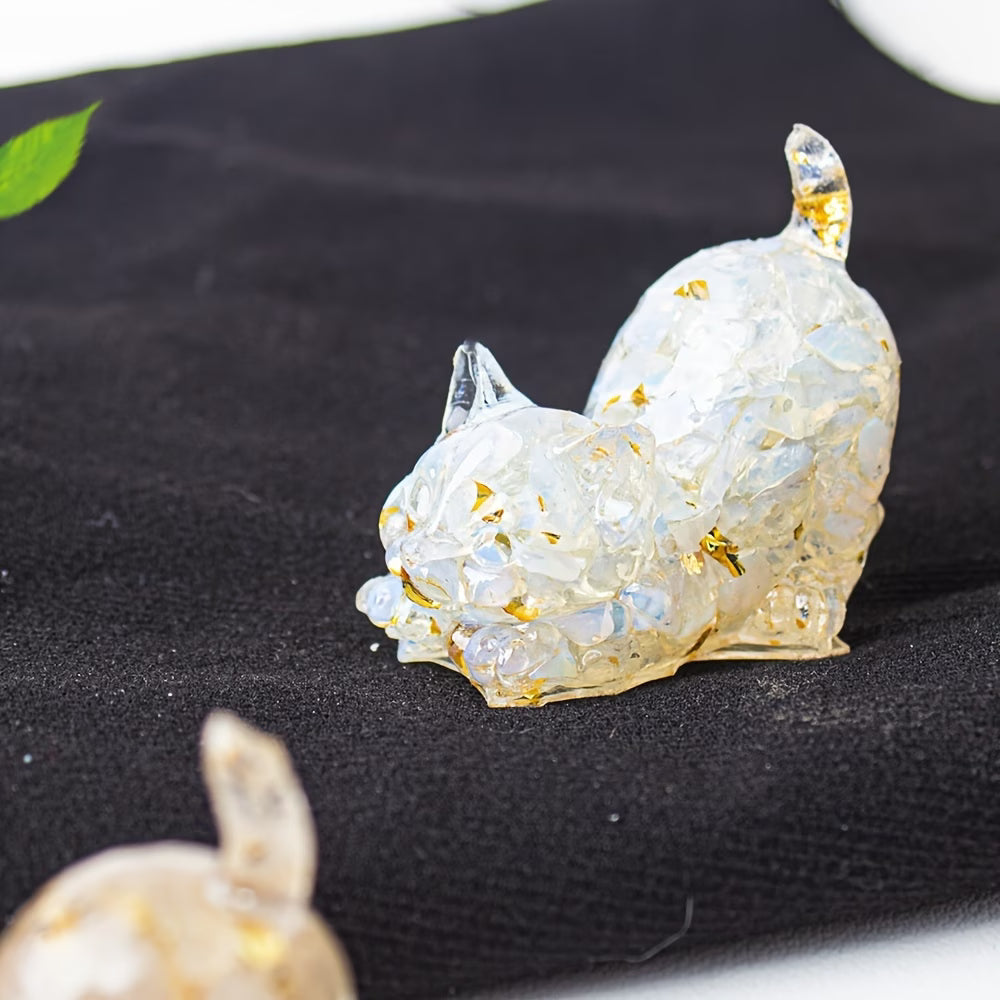 Chat Enjoué en Résine & Opale