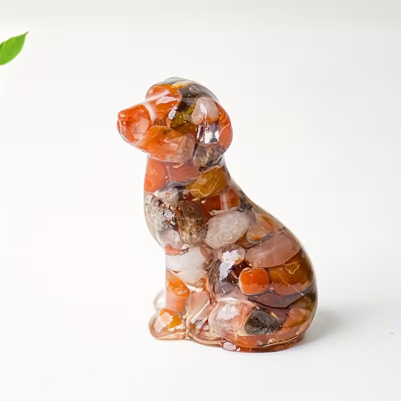 Chien Assis en Résine & Agate Rouge