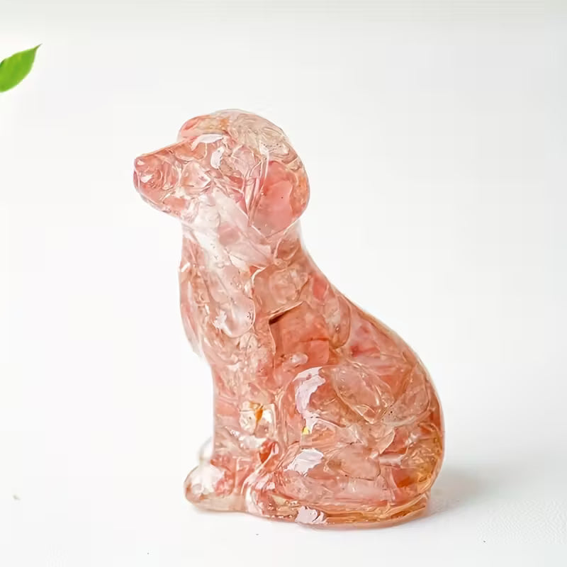 Chien Assis en Résine & Quartz Melon