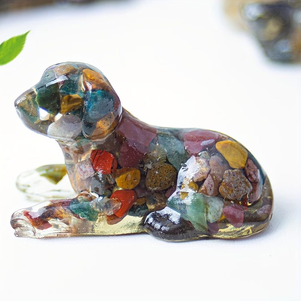 Chien Couché en Résine & Jaspe Océanique