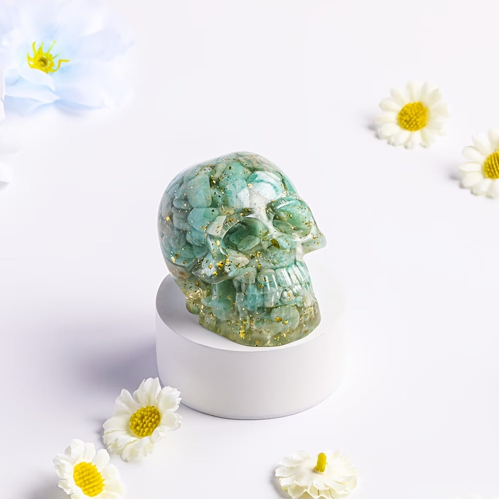 Crâne en Résine & Fluorite Turquoise | Grand