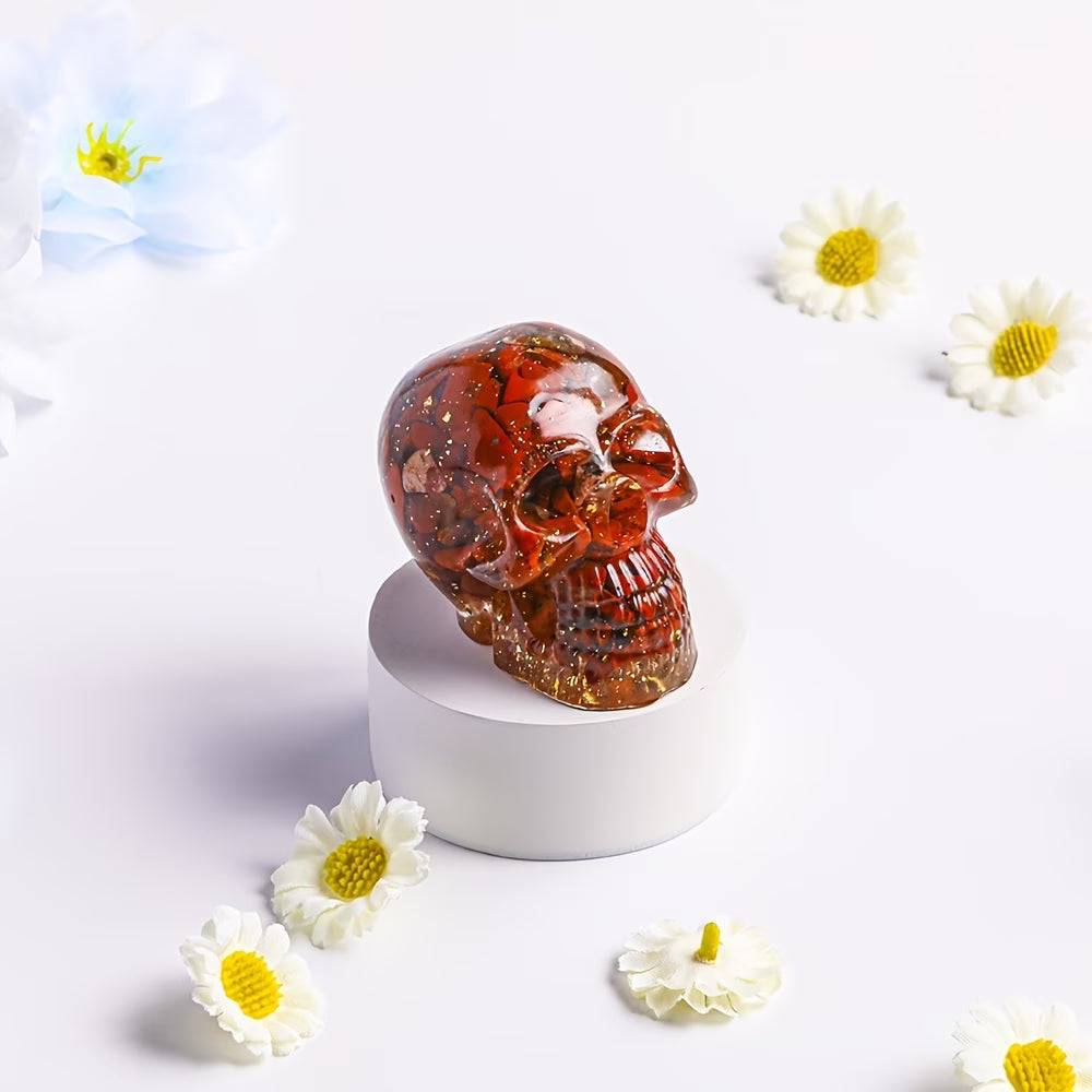 Crâne en Résine & Jaspe Rouge | Grand