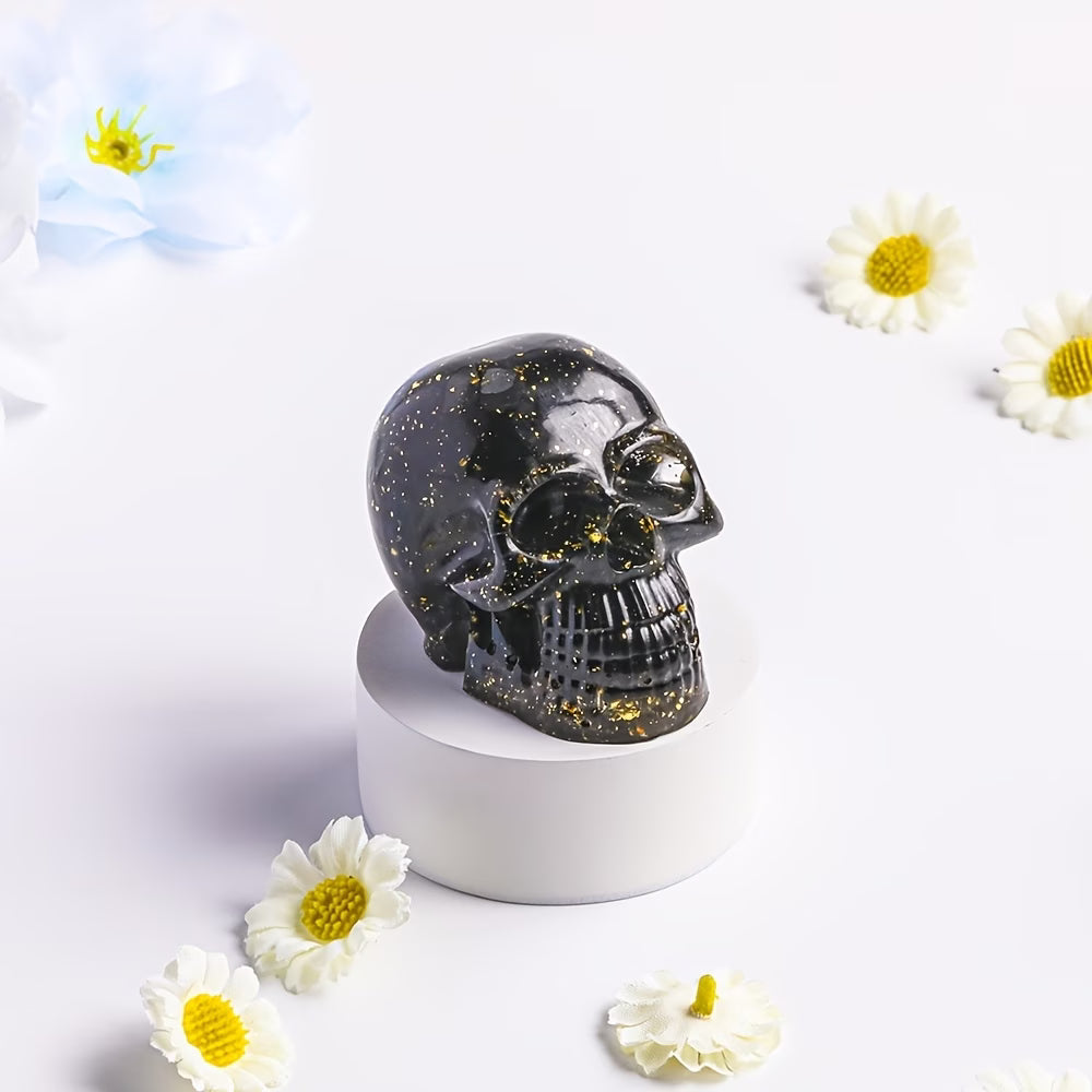 Crâne en Résine & Obsidienne | Grand