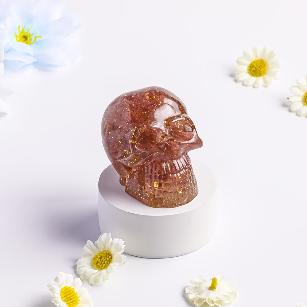 Crâne en Résine & Quartz Fraise | Grand