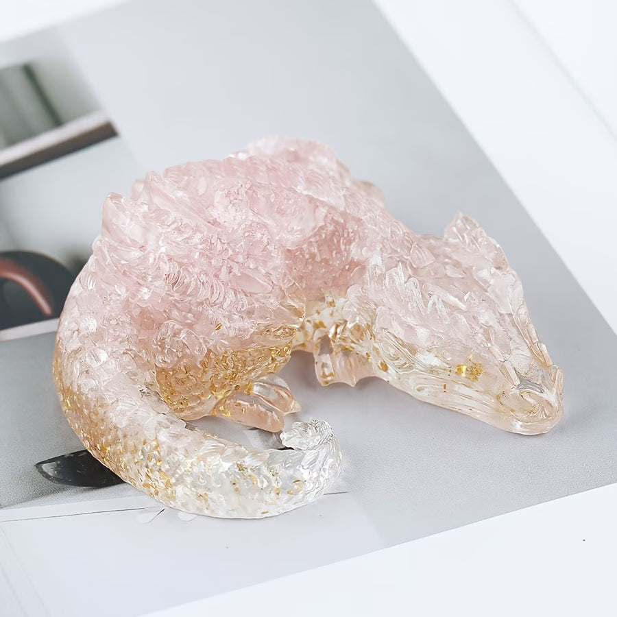 Dragon en Résine & Quartz Rose | Grand