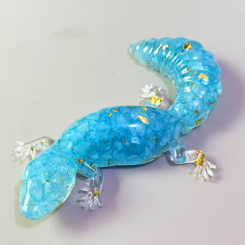 Gecko en Résine & Aquamarine | Grand
