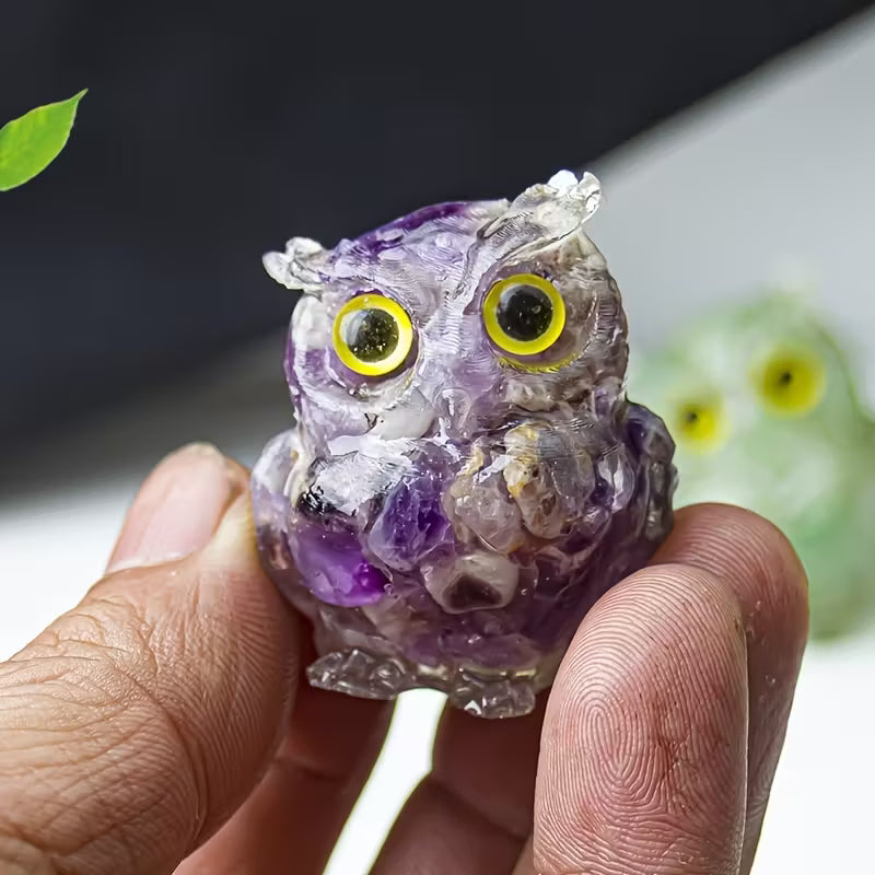 Hibou en Résine & Améthyste | Petit