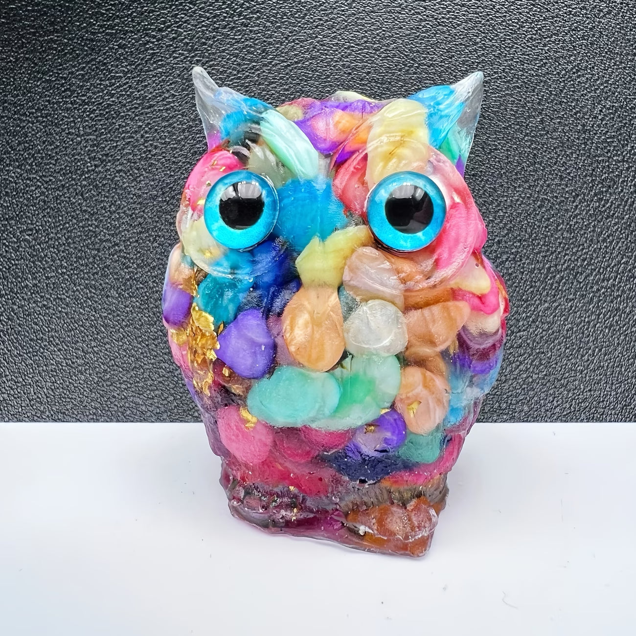 Hibou en Résine & Arc-en-ciel | Grand