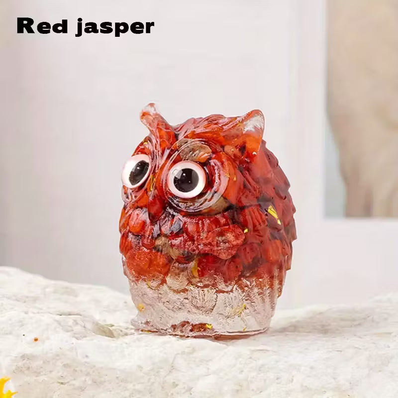 Hibou en Résine & Jaspe Rouge | Grand