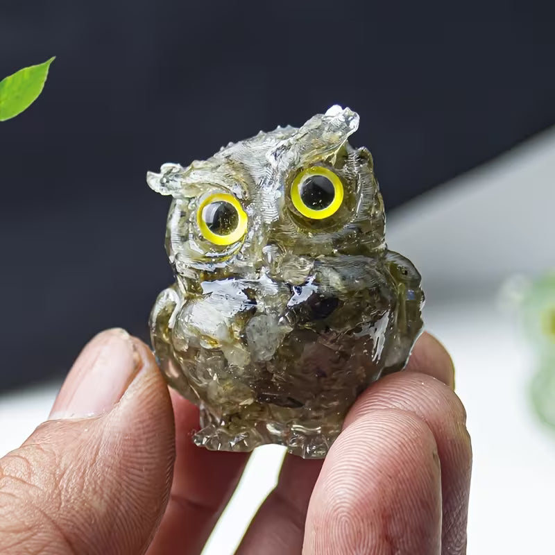 Hibou en Résine & Labradorite | Petit