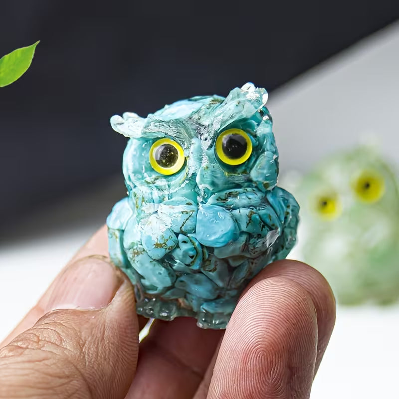 Hibou en Résine & Turquoise | Petit