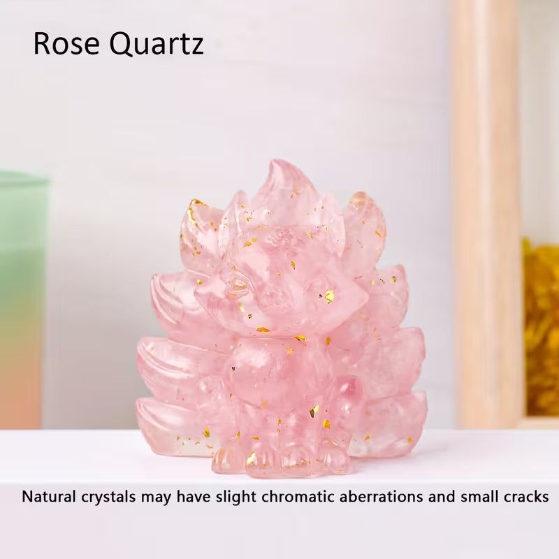 Renard en Résine & Quartz Rose