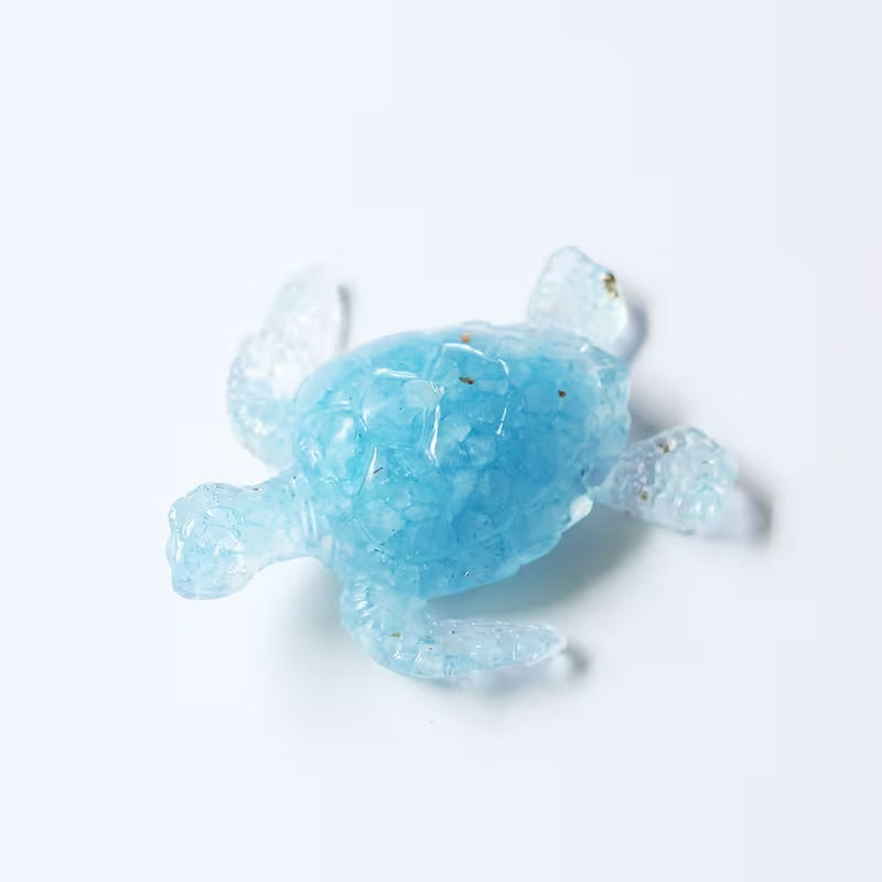Tortue Marine en Résine & Aquamarine | Grande