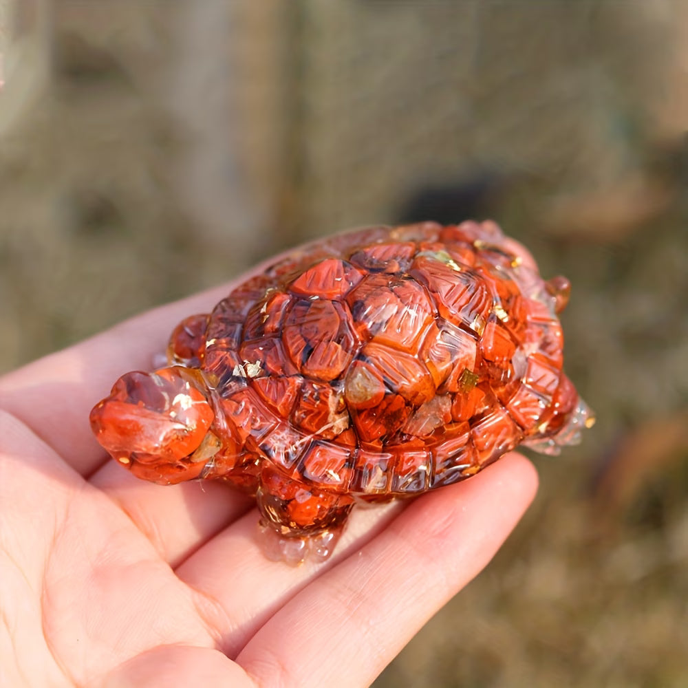 Tortue Terrestre en Résine & Jaspe Rouge | Grande