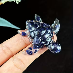 Bébé Tortue Marine en Résine & Crystal Noir