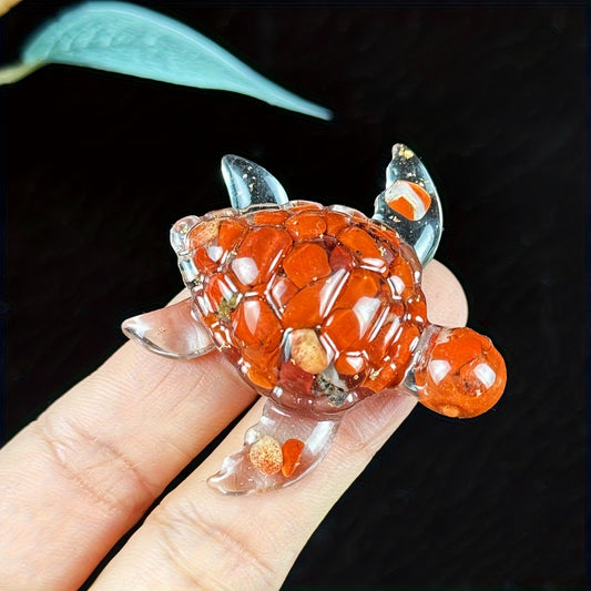 Bébé Tortue Marine en Résine & Jaspe Rouge