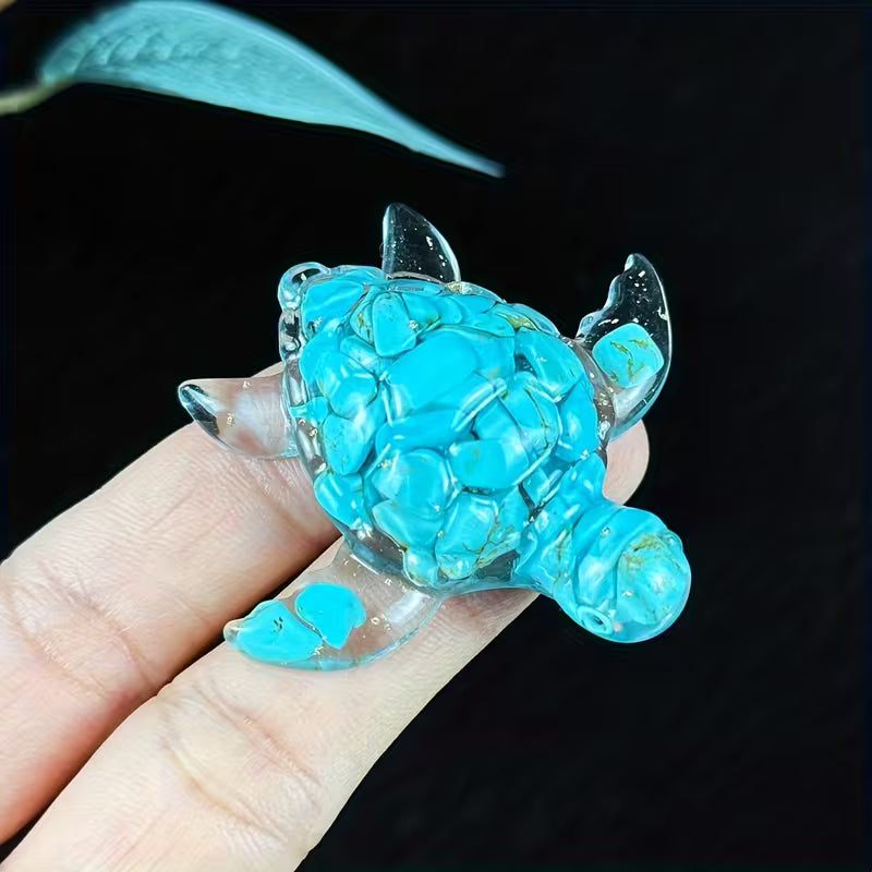 Bébé Tortue Marine en Résine & Turquoise