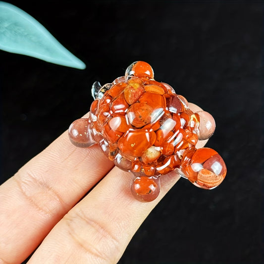 Bébé Tortue Terrestre en Résine & Jaspe Rouge