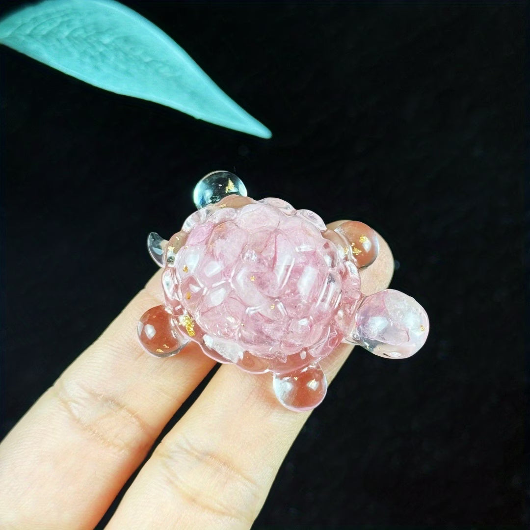 Bébé Tortue Terrestre en Résine & Quartz Melon