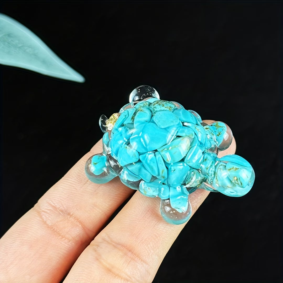Bébé Tortue Terrestre en Résine & Turquoise