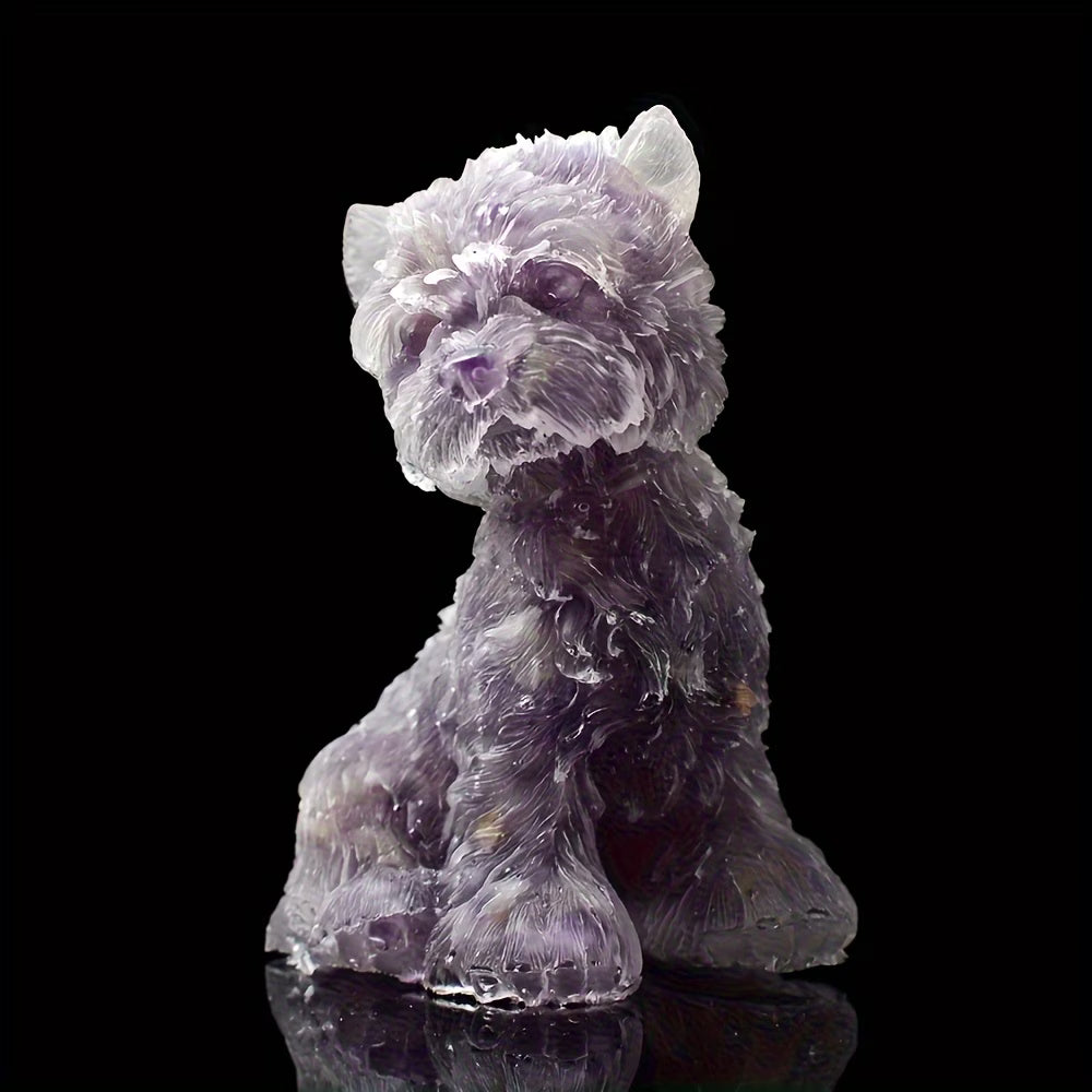 Bichon Maltais en Résine & Améthyste