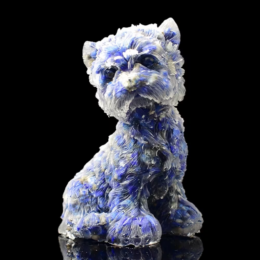 Bichon Maltais en Résine & Lapis Lazuli