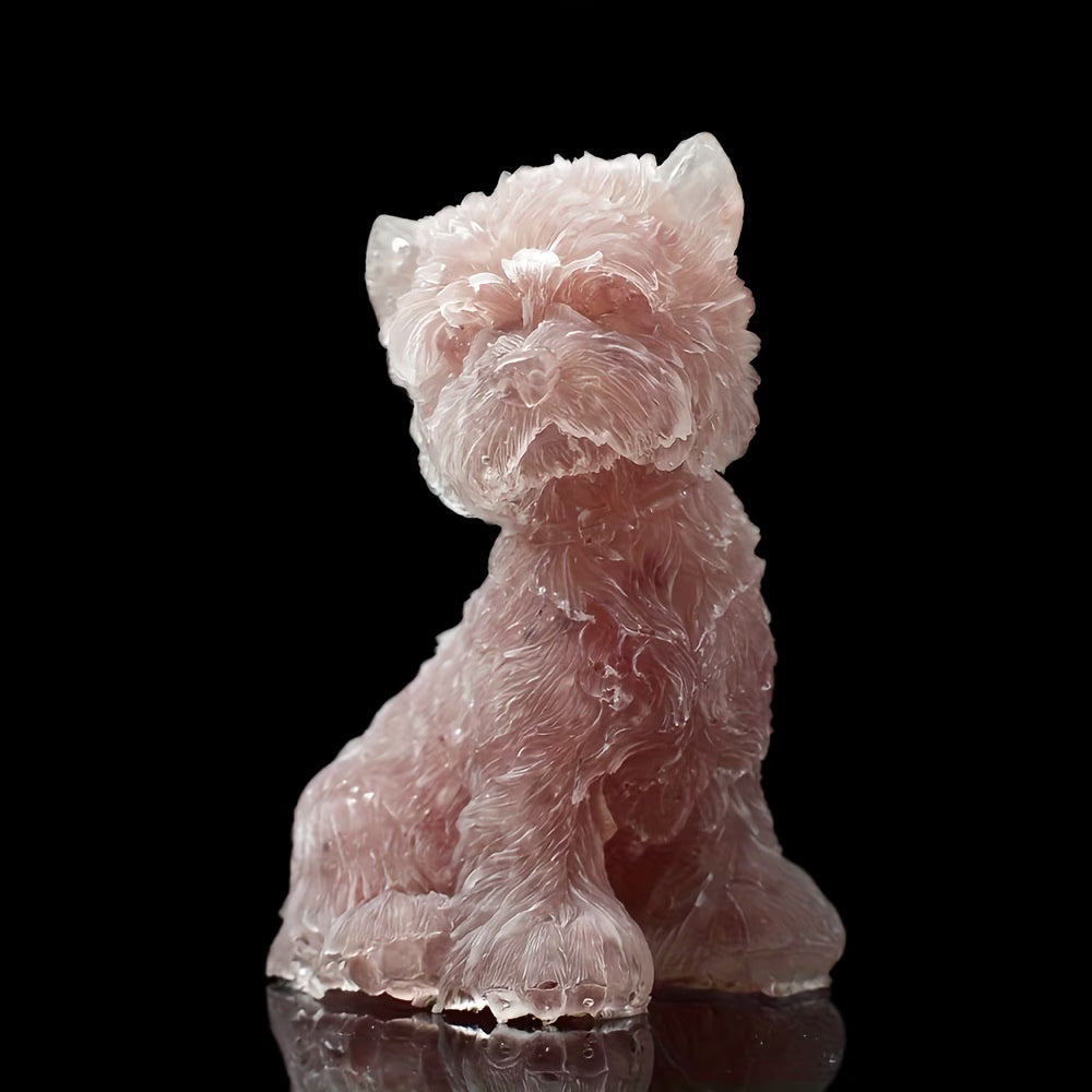 Bichon Maltais en Résine & Quartz Rose