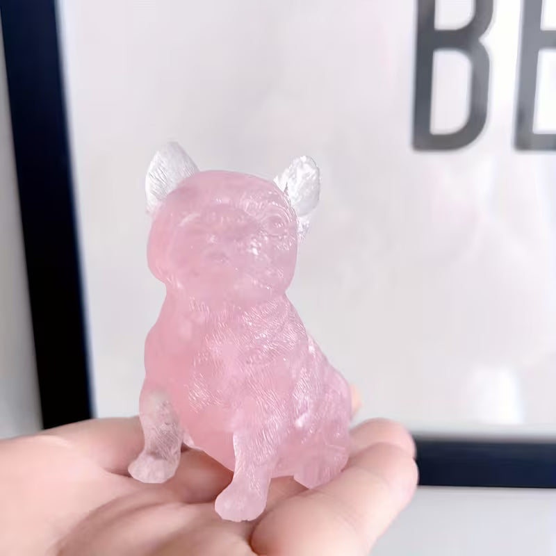 Bouledogue en Résine & Quartz Rose | Grand