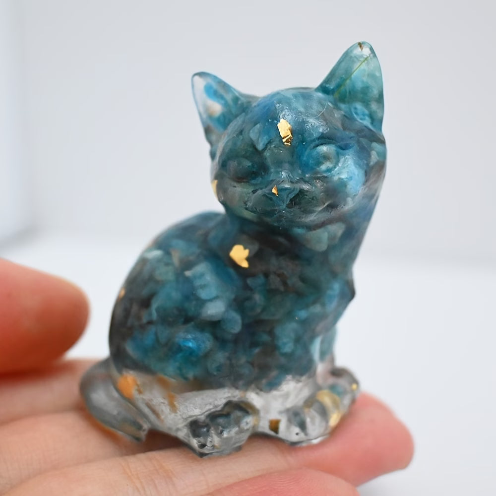 Chat Assis en Résine & Apatite