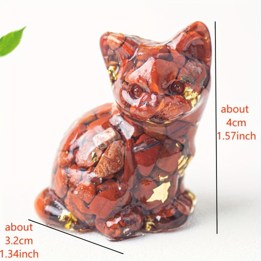 Chat Assis en Résine & Jaspe Rouge | Petit