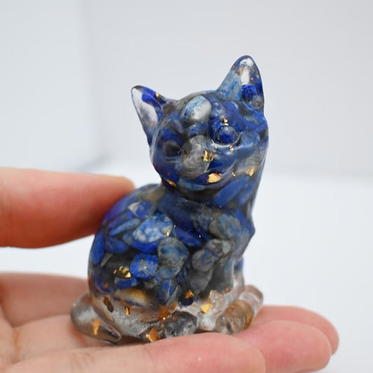 Chat Assis en Résine & Lapis Lazuli
