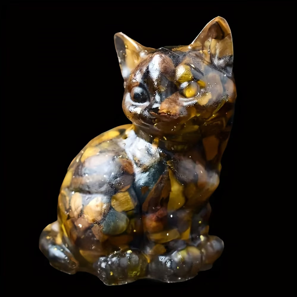 Chat Assis en Résine & Oeil de Tigre