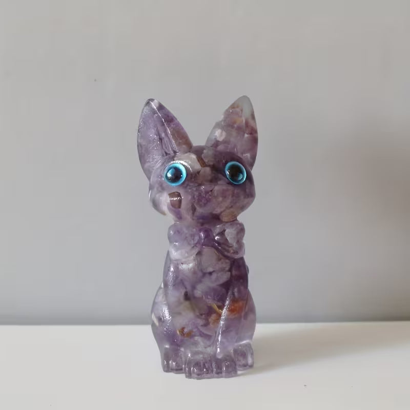 Chat Debout en Résine & Améthyste