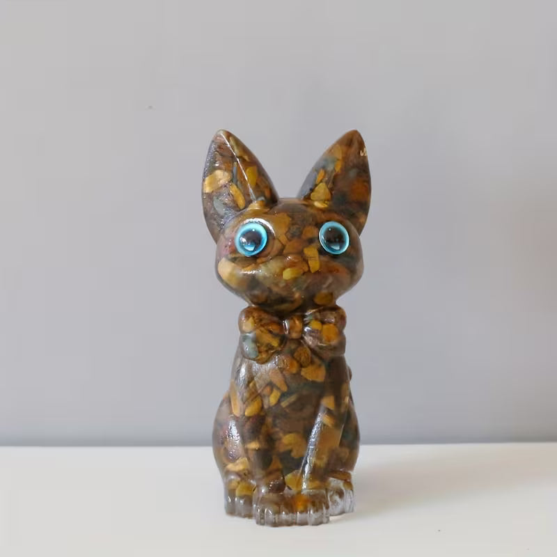 Chat Debout en Résine & Oeil de Tigre