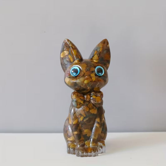 Chat Debout en Résine & Oeil de Tigre