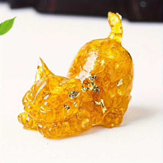 Chat Enjoué en Résine & Citrine