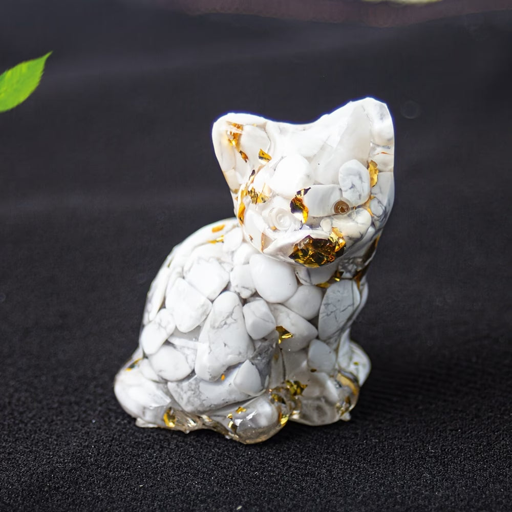 Chaton Assis en Résine & Howlite