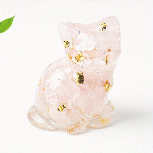 Chaton Assis en Résine & Quartz Rose