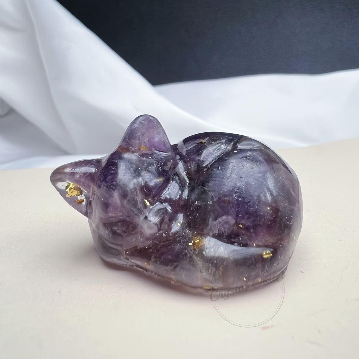 Chaton Endormi en Résine & Améthyste