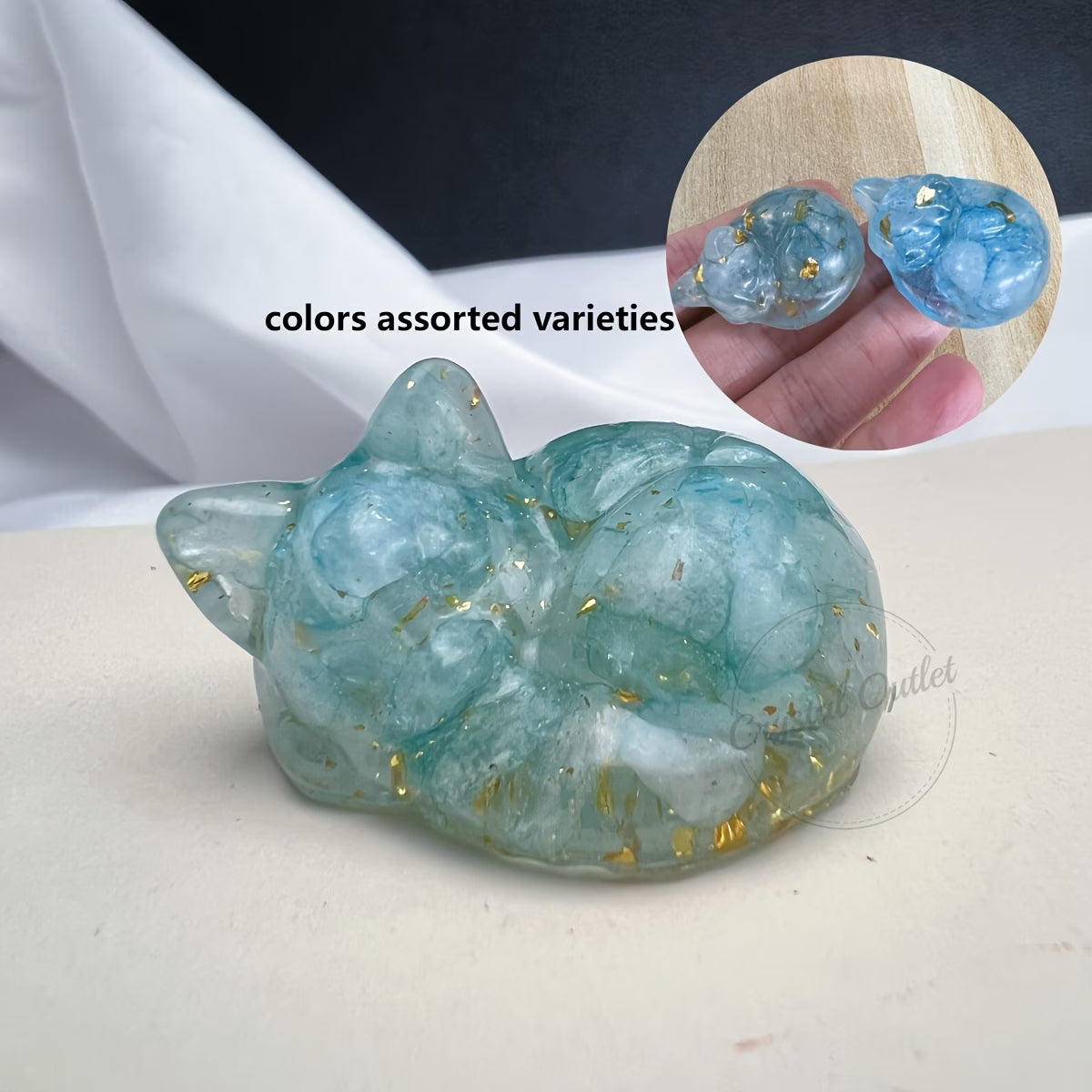 Chaton Endormi en Résine & Aquamarine