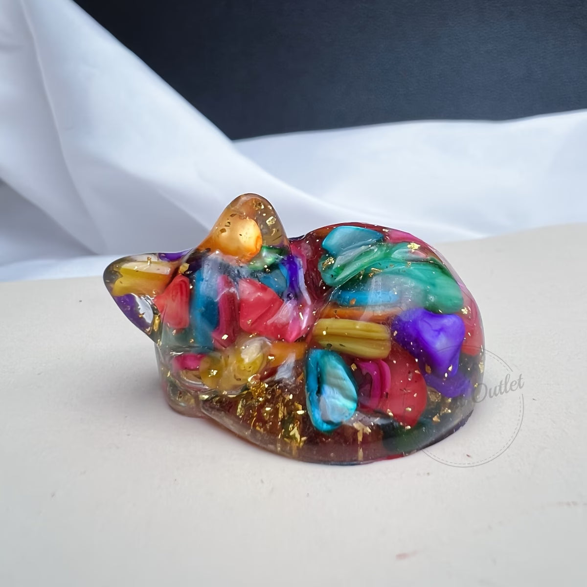 Chaton Endormi en Résine & Arc-en-ciel