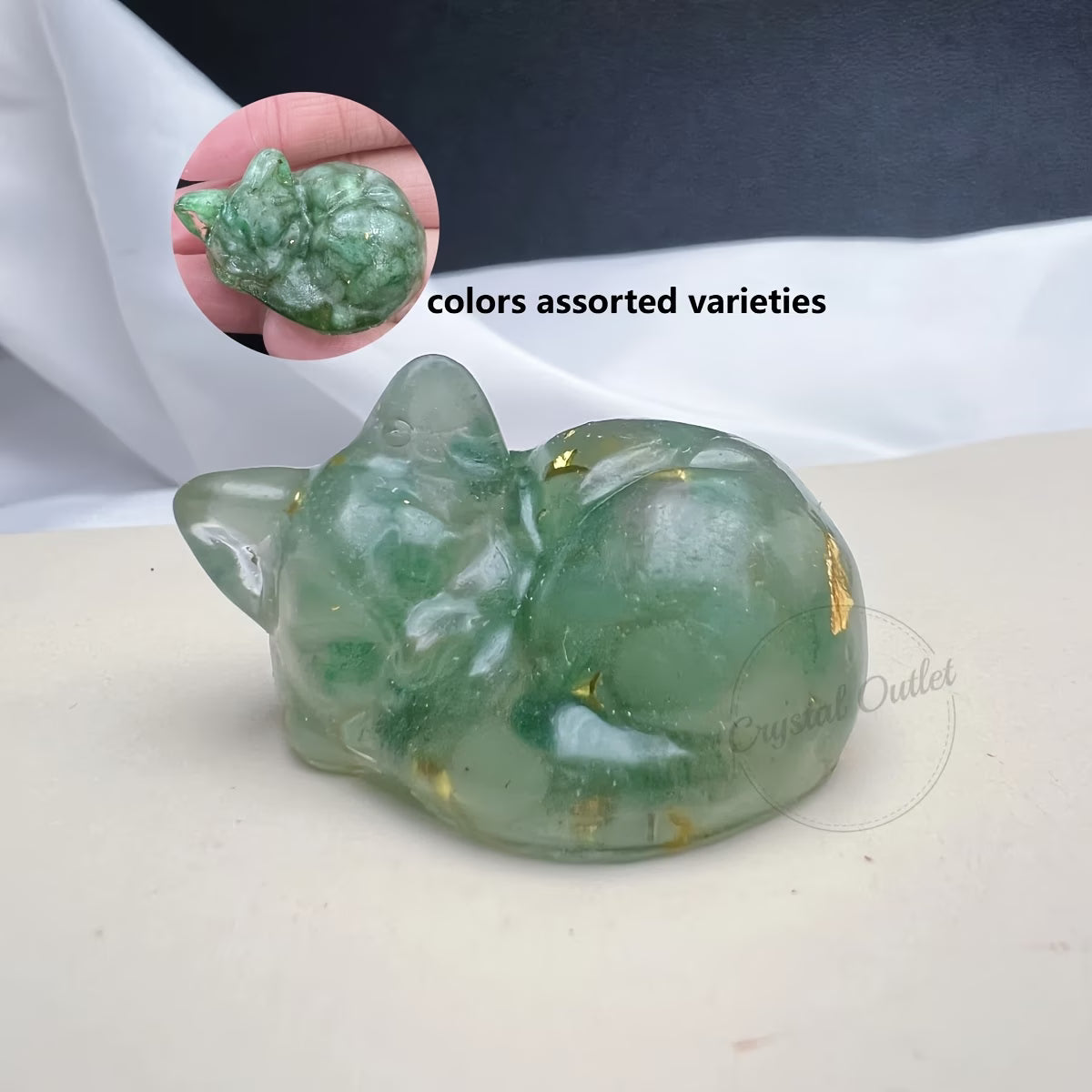 Chaton Endormi en Résine & Aventurine