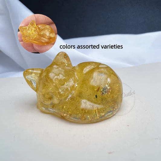 Chaton Endormi en Résine & Citrine