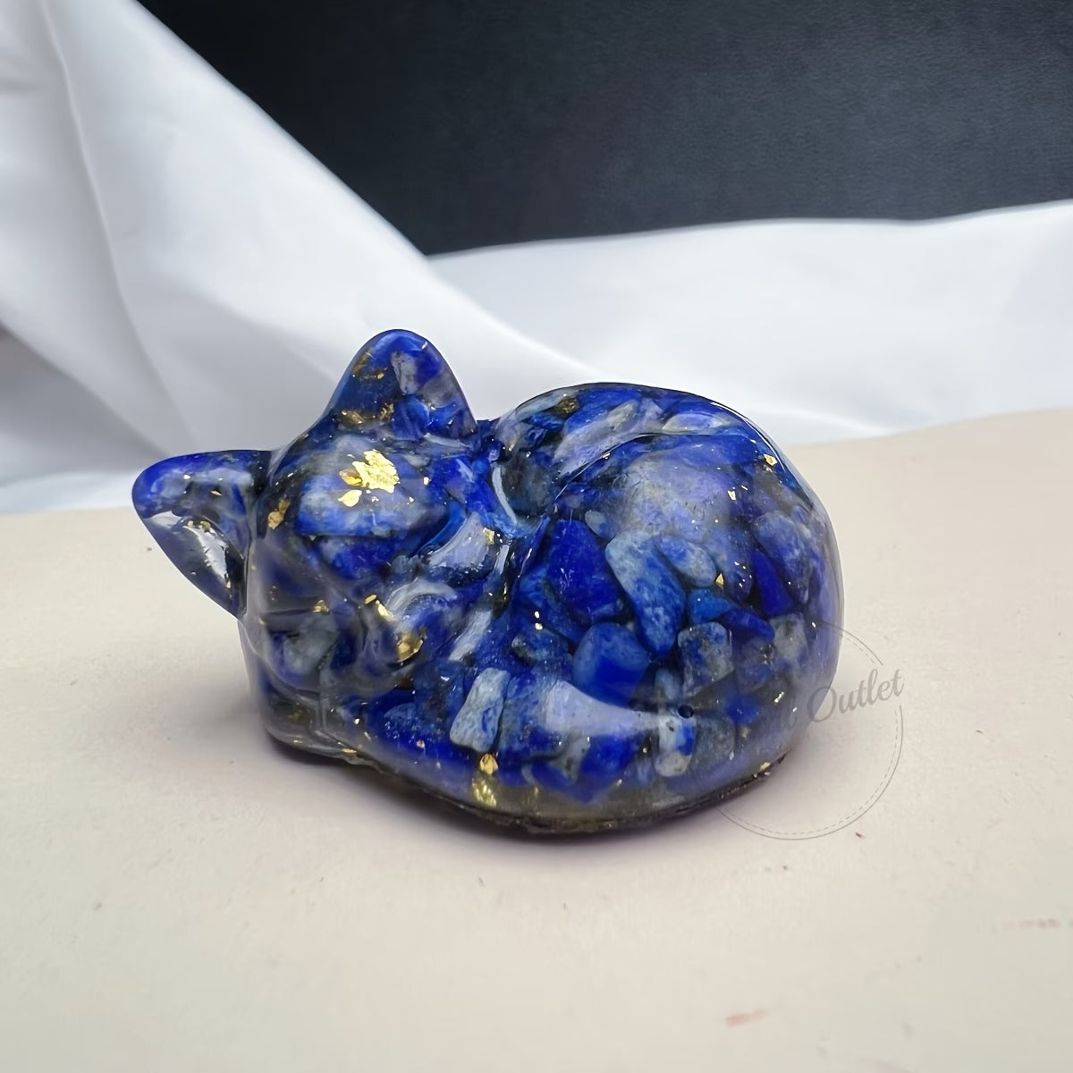 Chaton Endormi en Résine & Lapis Lazuli