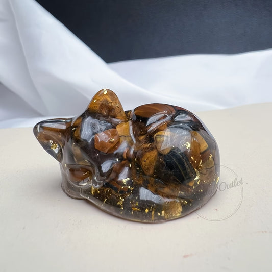 Chaton Endormi en Résine & Oeil de Tigre