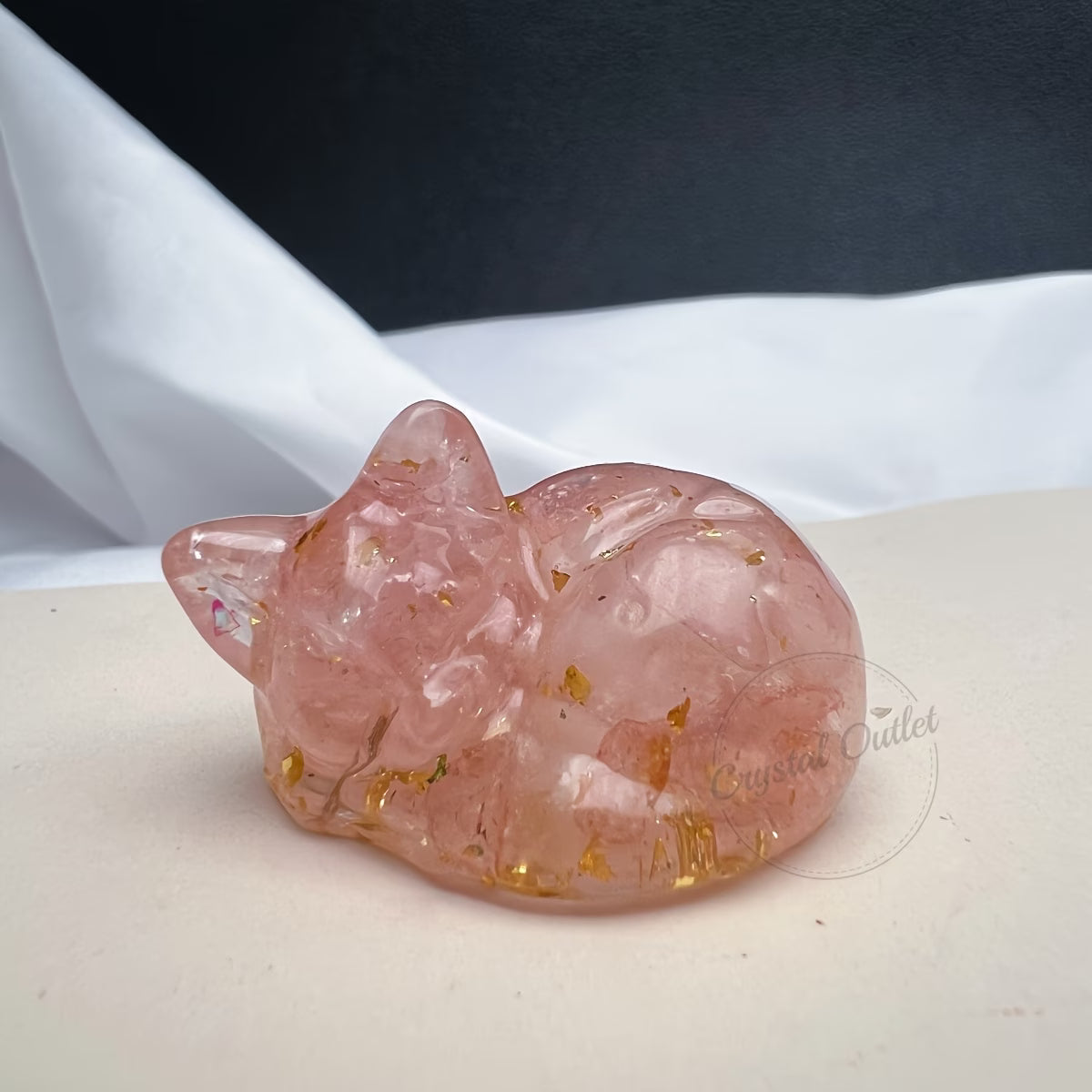 Chaton Endormi en Résine & Quartz Rose