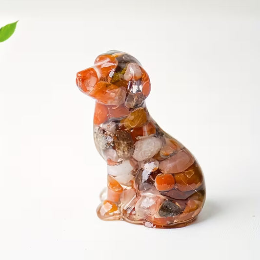 Chien Assis en Résine & Agate Rouge